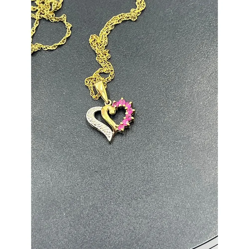 Ross Simon RSE 925‎ Ruby Diamond Sterling Silver Vermeil Heart Pendant Necklace